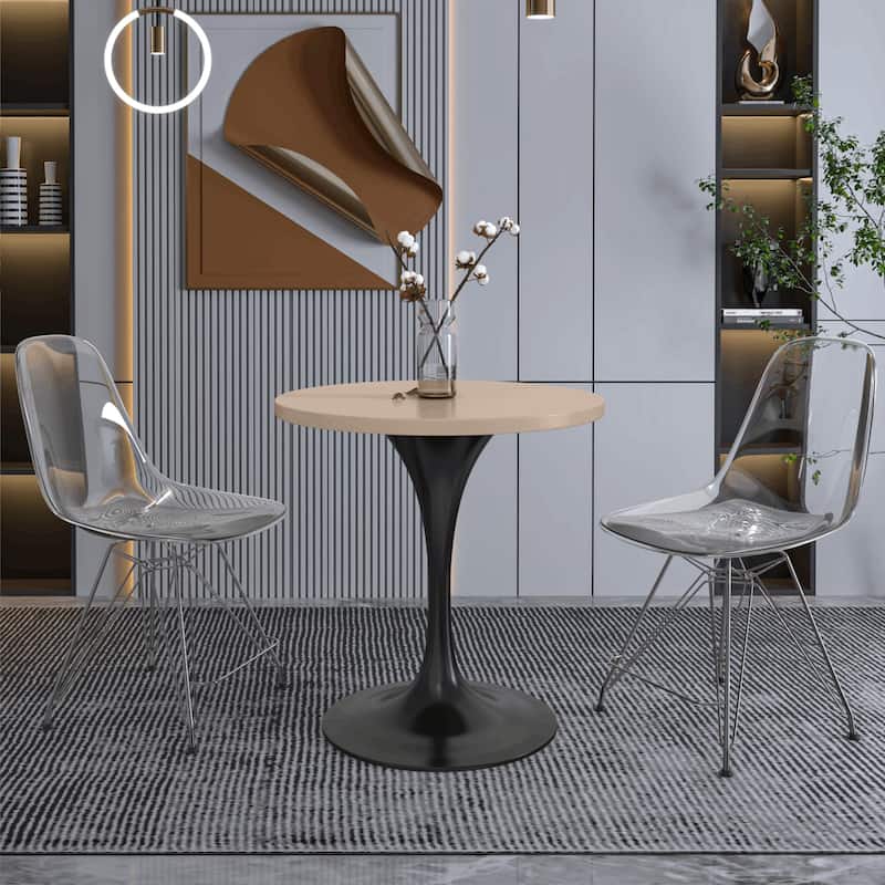 LeisureMod Verve 27" Round Dining Table with MDF Wood TableTop and Black Steel Base for Kitchen & Dining Room - 27.56"