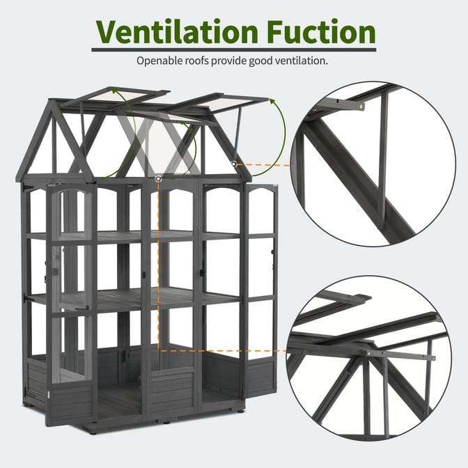 MCombo Wooden Greenhouse, Outdoor Greenhouse with Adjustable Roof Vent and 8 Lockable Door, 48" x 38.8" x 83.9" , 0851
