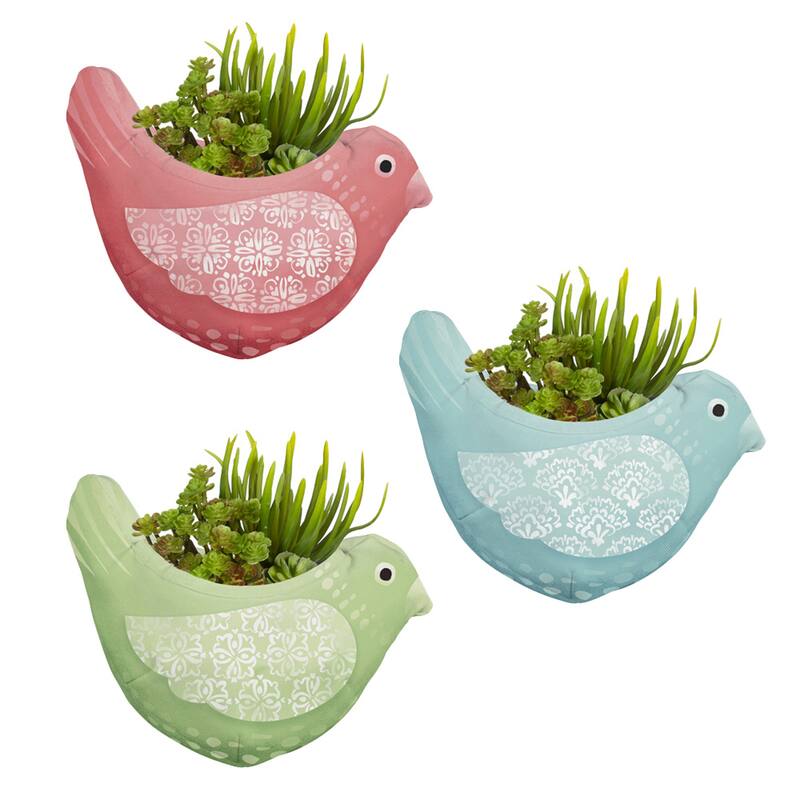 Whimsical Bird Fabric Wall Planters Set of 3