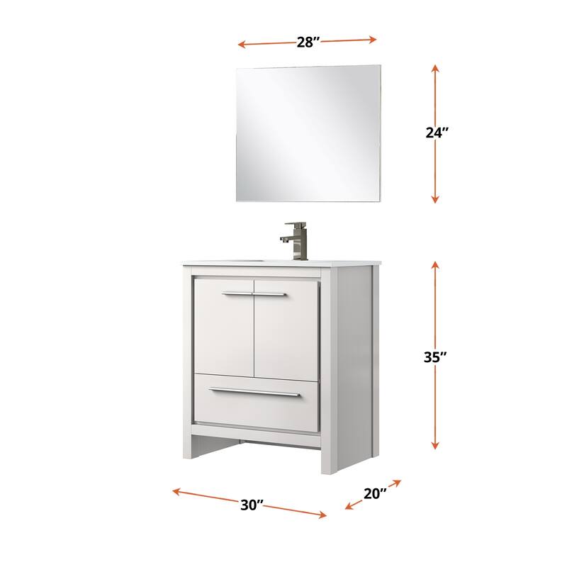 Lafarre Bath Vanity with Cultured Marble Top, Sink, Mirror and Gun Metal Faucet