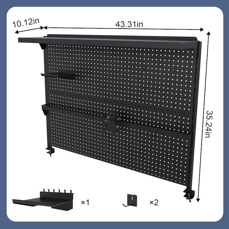 Roomfitters Clamp On Desk Pegboard with Single Monitor Stand, 43x35" Steel Organizer with Hooks for Gaming