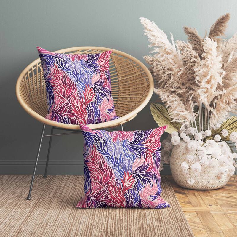 Leafy Whirl Faux Suede Reversible Throw Pillow Pink and Blue