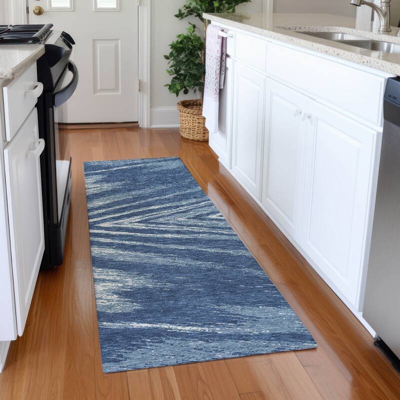 Premium Washable Super Soft Modern Chevron Mayfield Rug - Blue - 2'3" x 7'6"