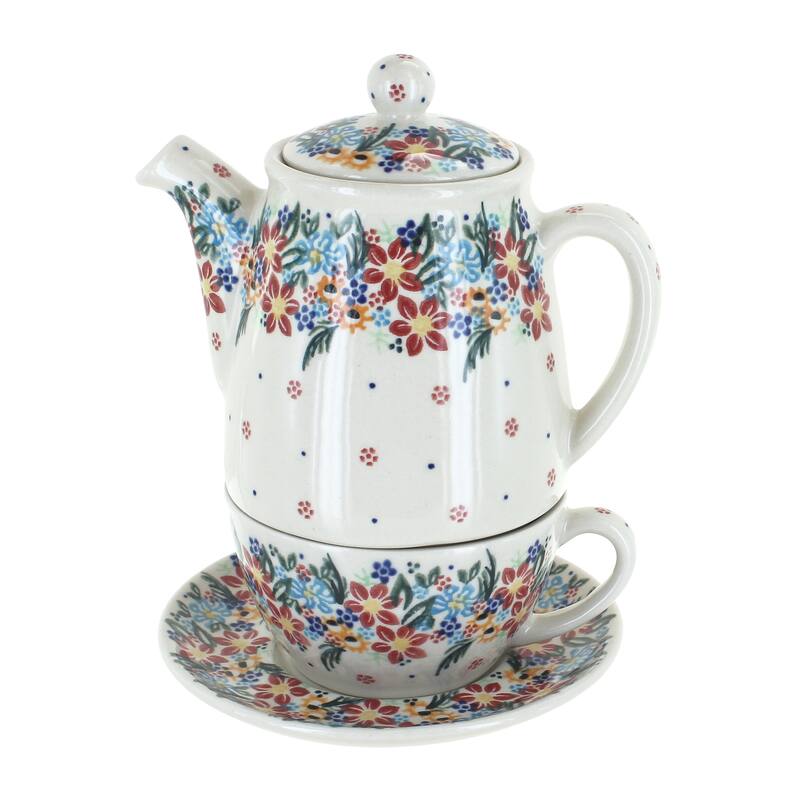 Blue Rose Polish Pottery 380 Vena Tea for One