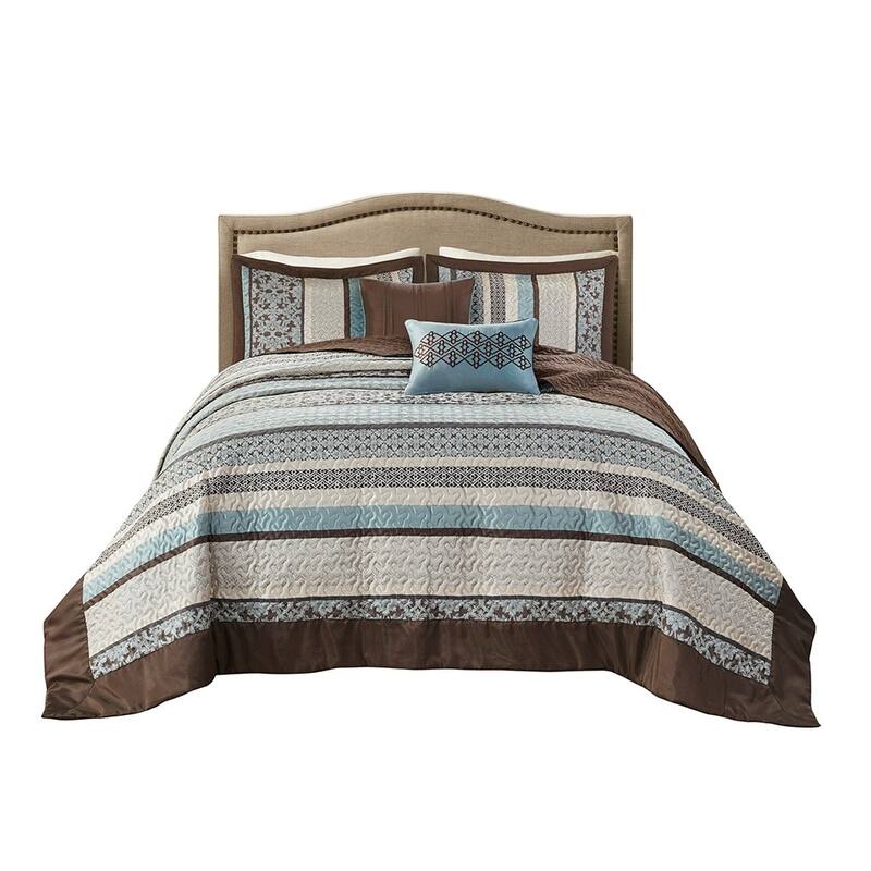 GDF Studio - Princeton 5-Piece Reversible Jacquard Quilt Set with Decorative Pillows