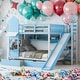 preview thumbnail 1 of 64, Elegant Full Over Full Bunk Bed With 2 Drawers,3 Shelves and Slide,Sturdy Frame,s Blue