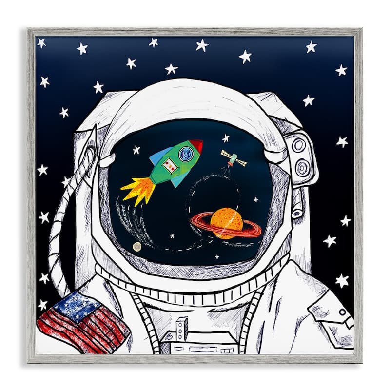 Stupell US Astronaut Suit Space Galaxy Reflection Framed Wall Art, 12x12 - Blue