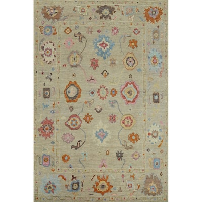 Vegetable Dye Wool Oushak Turkish Area Rug, Flora Geometric Carpet - 12' 2'' X 9' 5''