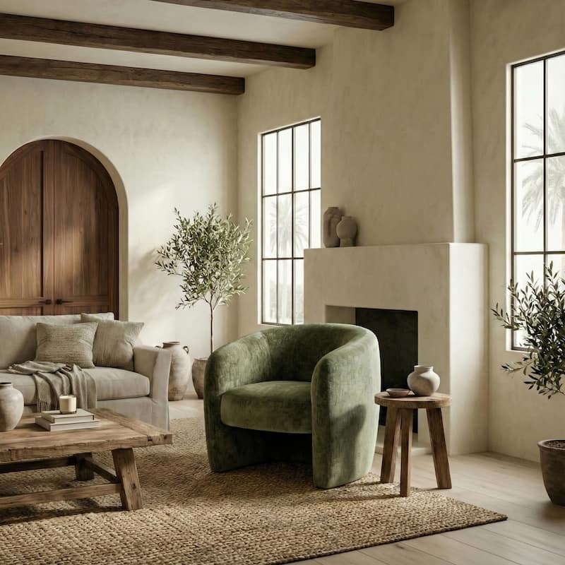 SAFAVIEH Couture Sangita Barrel Back Accent Chair - 35" W x 31" D x 30" H - 35"W x 31"D x 30"H - Olive Green