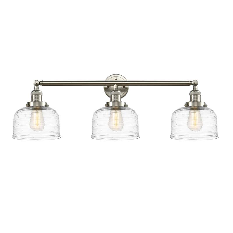 Innovations Lighting 205-11-32 Bell Vanity Bell 3 Light 32" Wide - Brushed Satin Nickel / Clear Deco Swirl