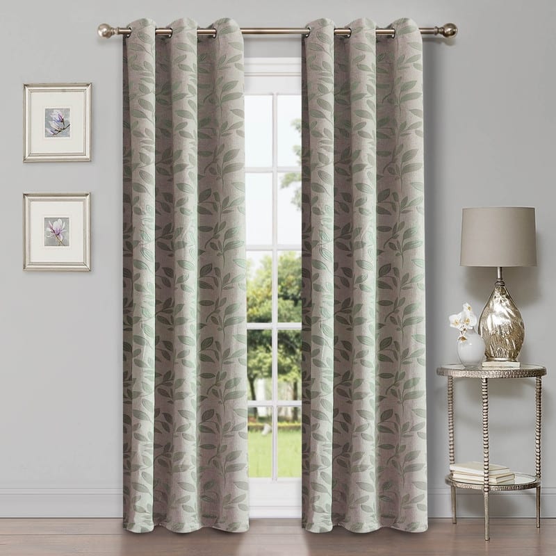 Superior Modern Bohemian Leaves Room Darkening Curtains with Grommets