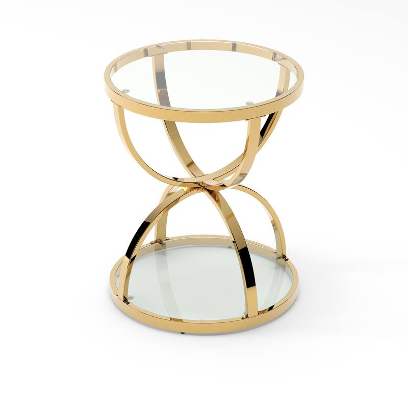 Modern 2 Tiers Glass Coffee Table with Ring-Shaped Metal Frames