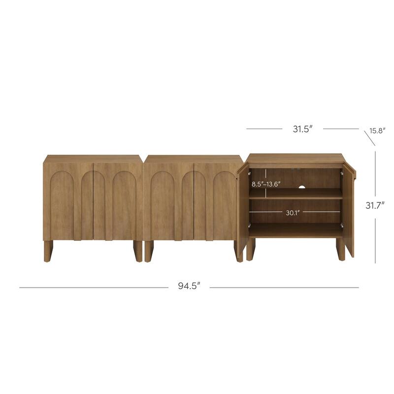 Jett Mid Century Modern Wood Credenza Storage Cabinet, Modular Arched Door Cabinet with Solid Wood Legs
