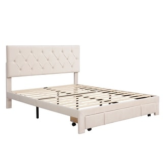 Queen Size Storage Bed Velvet Upholstered Platform Bed with a Big ...