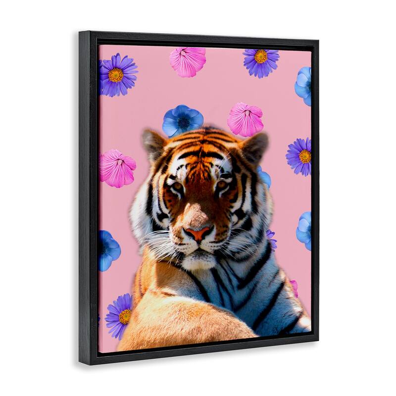 Stupell Floral Safari Tiger Framed Floater Canvas Wall Art Design By Marcus Prime