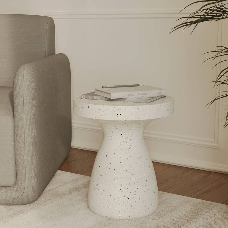 16" Round Side Table in Fiberstone with Hourglass Pedestal Design Wisp Series