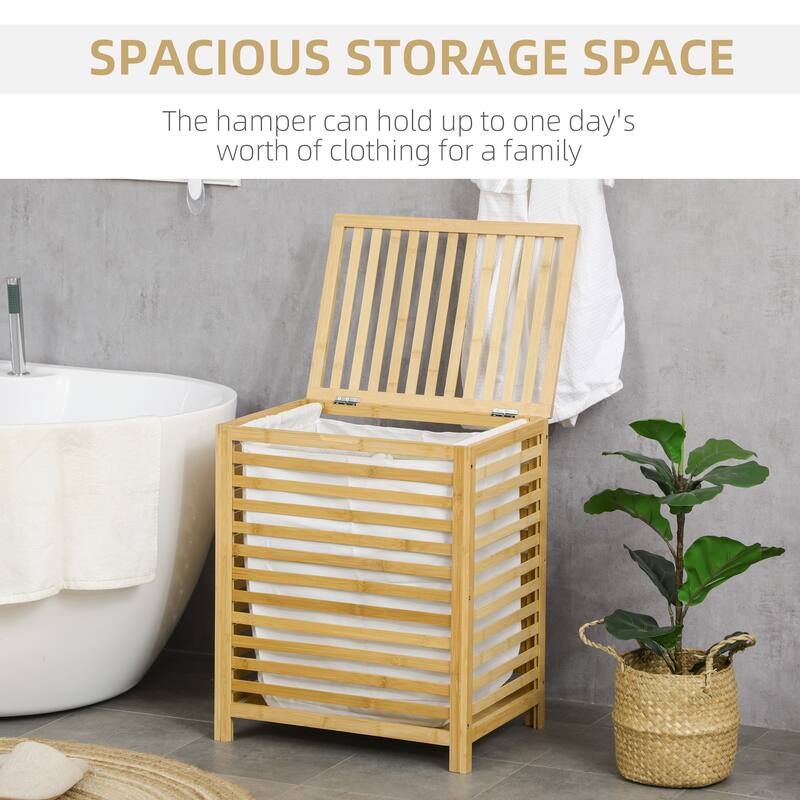 Laundry Hamper with Lid, 53L Bamboo Laundry Basket Clothes Divider Laundry Sorter with Removable Liner Bag (Natural)