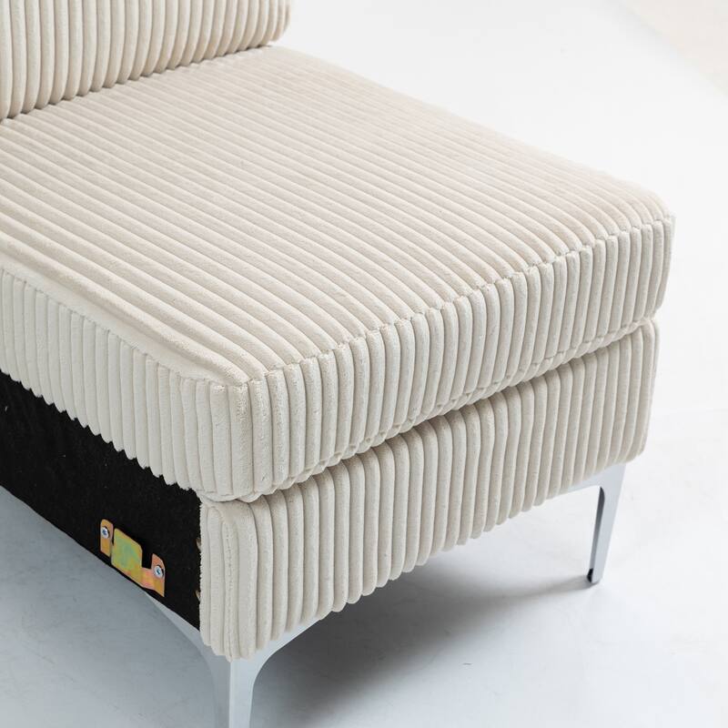 Modern Armless Accent Chair, Corduroy Upholstered Lounge Chair with Metal Legs, Small Single Sofa Chair for Living Room