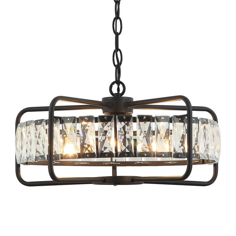 Modern Matte Black 4-Light Crystal Chandelier for Dining Room - 16.9" D x 16.9" W x 8.7" H