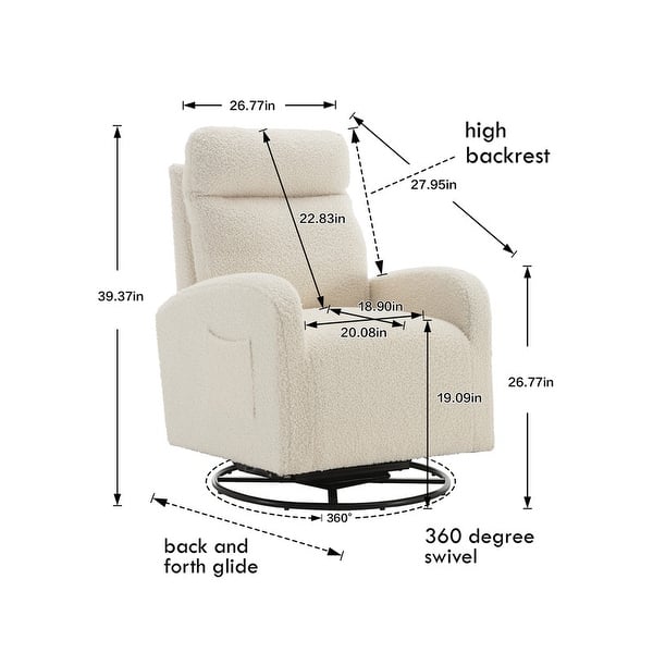dimension image slide 0 of 2, Upholstered Recliner Swivel Glider with Side Bag