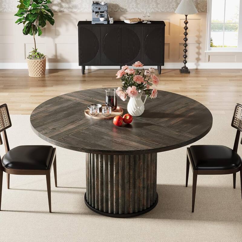 47.2 Inch Round Kitchen Dining Table for 4-6, Fluted MDF + Metal Base