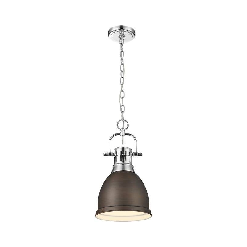 Yep by Golden Lighting Duncan 1-light 9in Chain Hung Pendant in Chrome and Rubbed Bronze shade