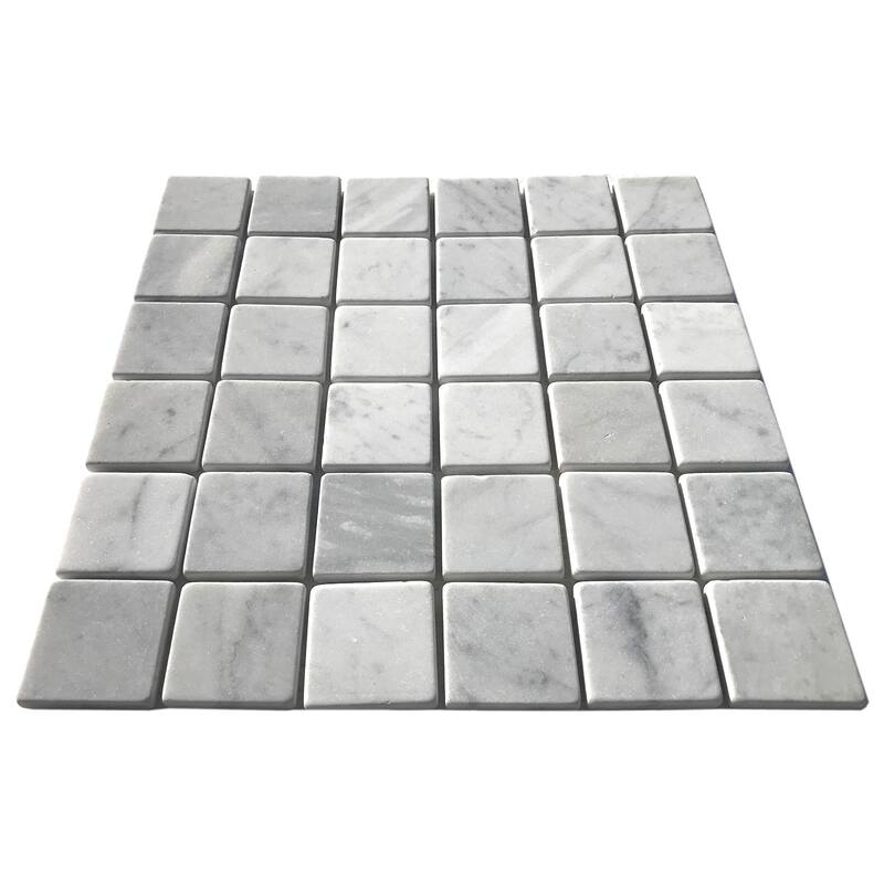 Carrara Marble 2" x 2" Grid Tumbled Mosaic Tile