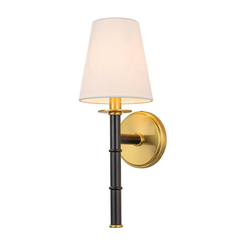 1-Light Aged Brass Fabric Tapered Shade Wall Sconce - Aged Brass