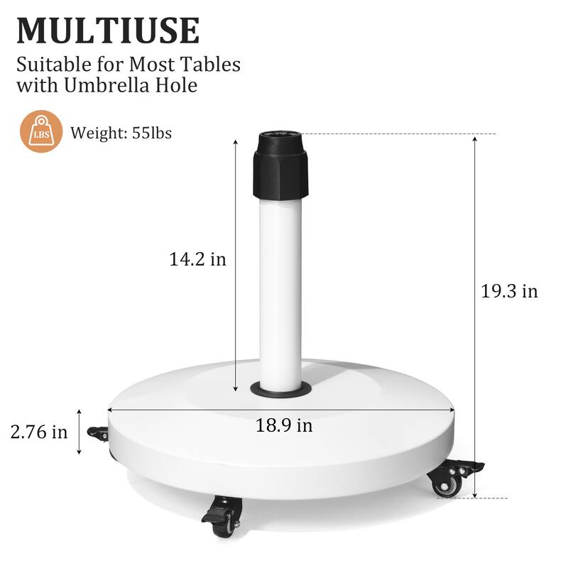 55lbs Round Concrete Market Umbrella Base With Wheels - N/A