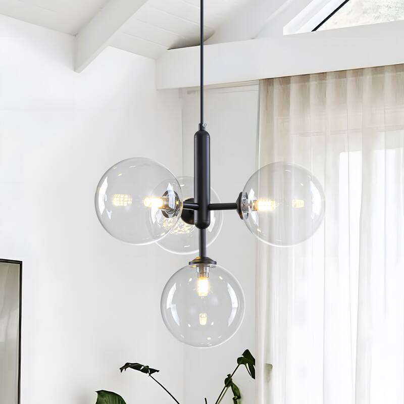 Starsky 4-Light Modern Sputnik Sphere Clear Glass Bubble Chandelier - Black