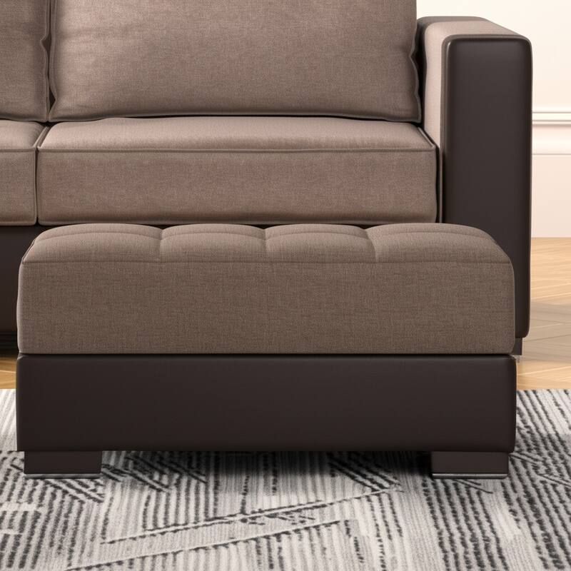 HomeRoots 52" Brown Chenille And Faux Leather Tufted Storage Ottoman - Brown - 52' X '18.5' X '21