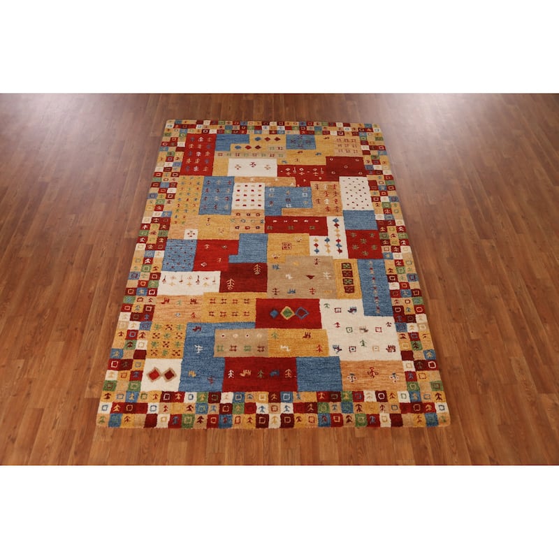 Geometric Gabbeh Indian Area Rug Tribal Handmade Wool Carpet - 5'3" x 7'7"