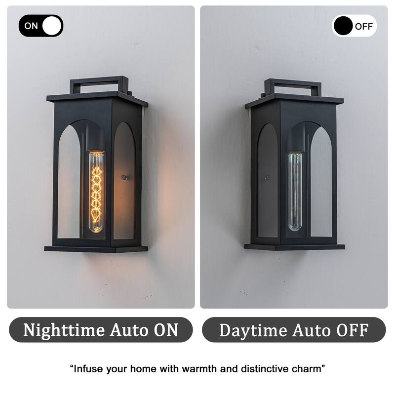 1-Light Modern 13 Inch Outdoor Wall Lantern Black Exterior Sconce with Clear Tempered Glass for Front Door Porch Light - W6‘’