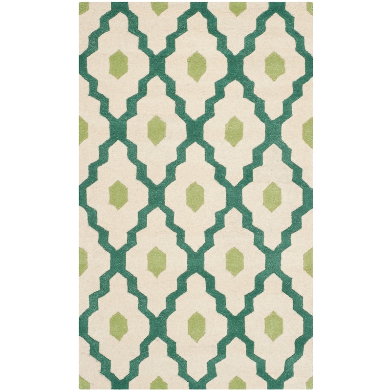 SAFAVIEH Handmade Chatham Sutapa Modern Moroccan Wool Rug - 3' x 5' - Ivory/Teal