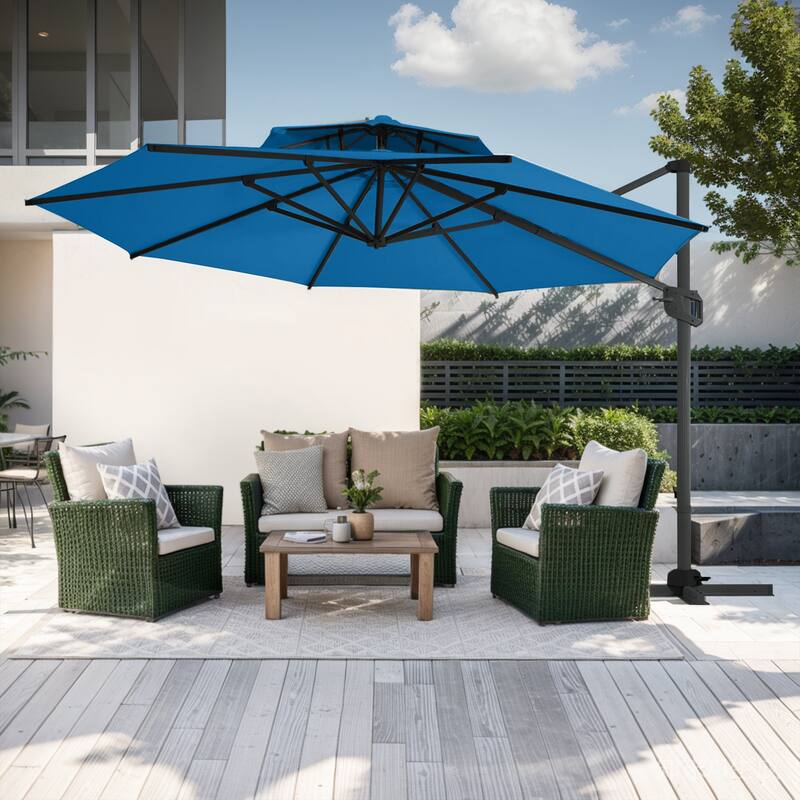 12FT Offset Patio Cantilever Umbrella with 360° Rotation