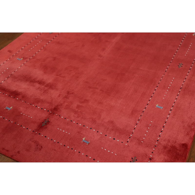 Tribal Gabbeh Indian Area Rug Handmade Red Modern Wool Carpet - 5'4" x 7'6"