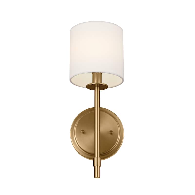 Kichler Lighting Ali 1-Light Brushed Natural Brass Wall Sconce with White Fabric Shade - 14 in