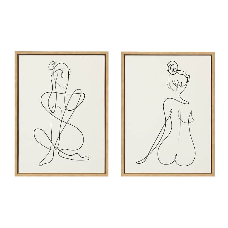 Kate and Laurel Sylvie Thinking Framed Canvas Set by Rachel Lee - 2 Piece 18x24 - Plastic - Natural