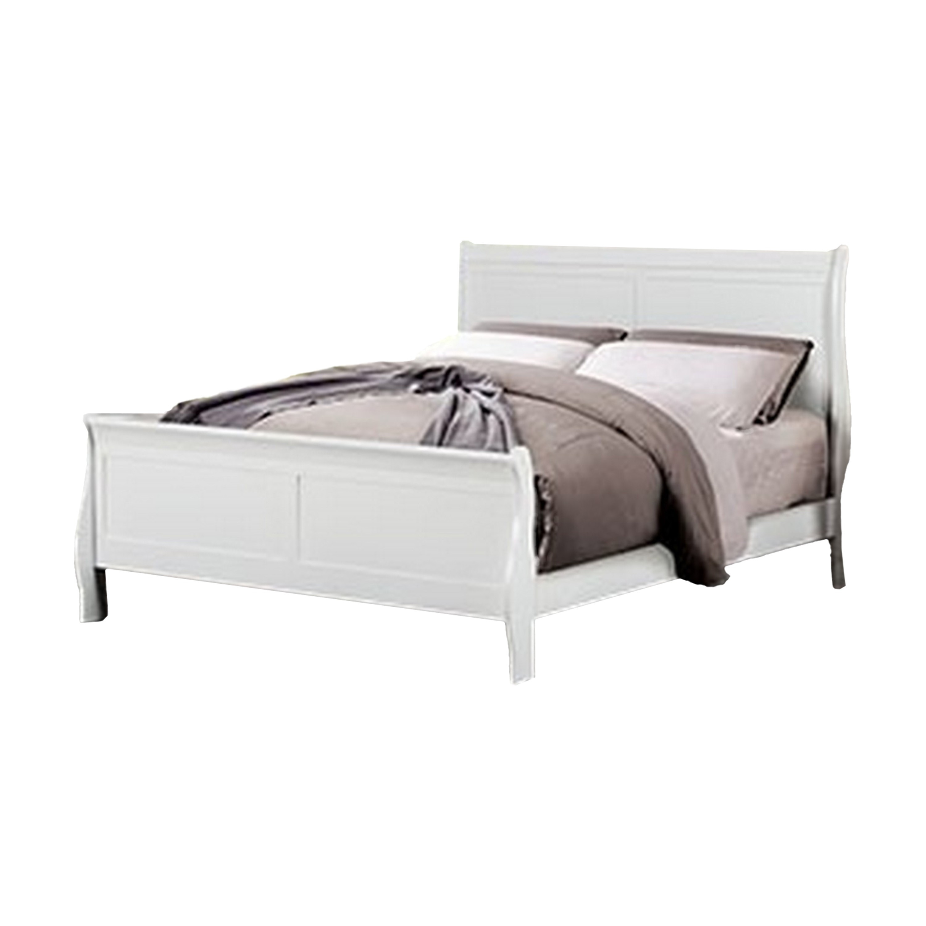 Ryla Queen Size Bed, Sleek Modern Panel Headboard Design, White Solid Wood