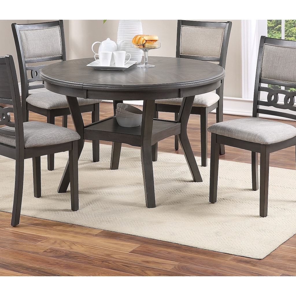 Dining Room Furniture Gray Oak Rubber wood MDF Round Table 1pc Table w Shelve