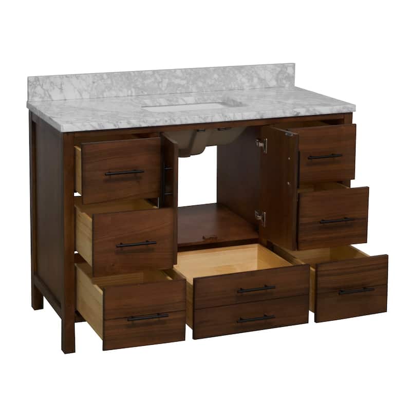 KitchenBathCollection California 48" Bathroom Vanity with Carrara Marble Top