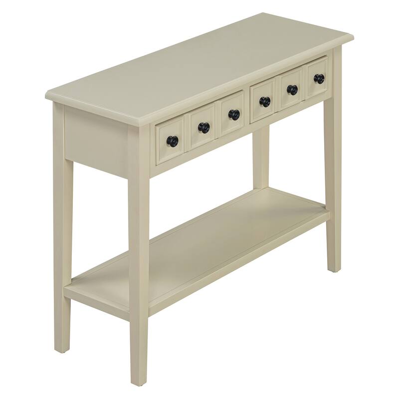 38.2" Rustic Console Table with Open Shelf and Three Drawers, Rubber Wood Legs