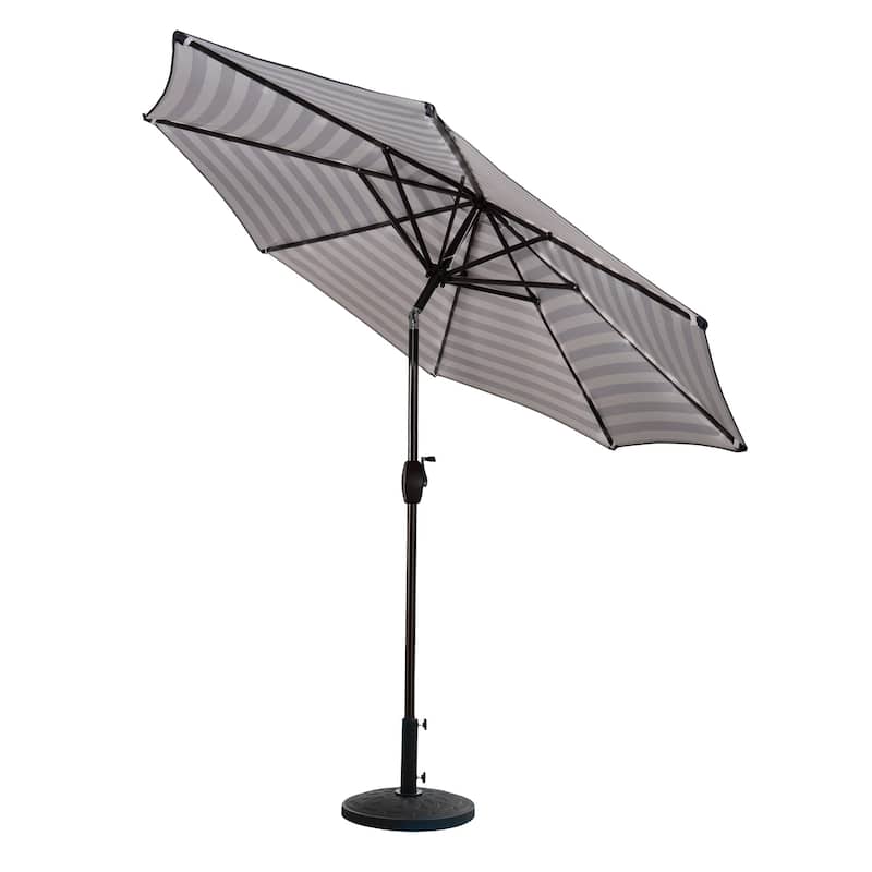 9 Ft Aluminum Patio Umbrella with Decorative Base - Black/White Striped