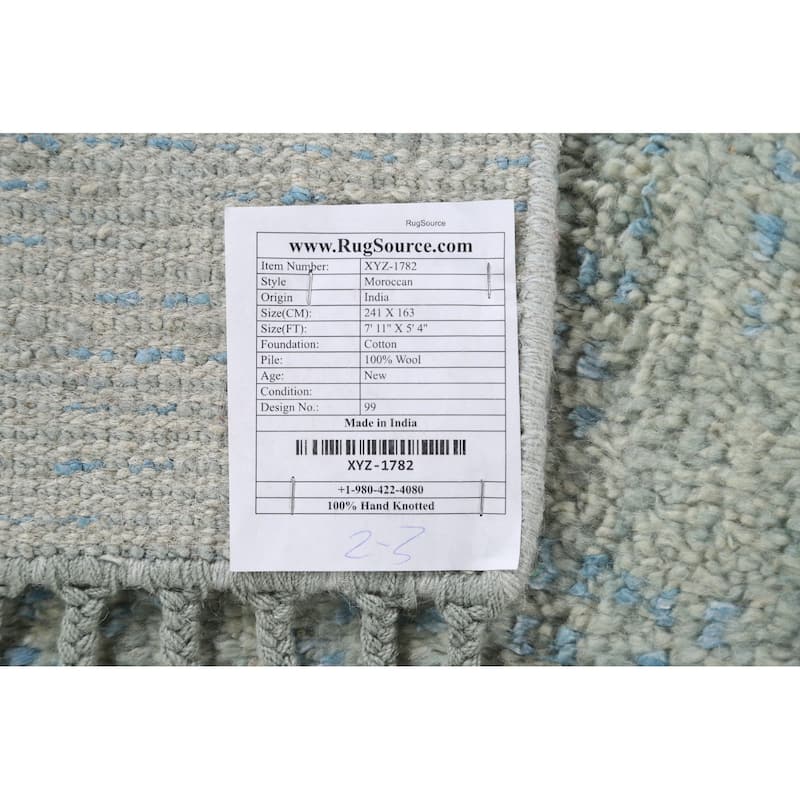 Gray/ Blue Moroccan Area Rug Hand-knotted Wool Carpet - 5'4" x 7'11"