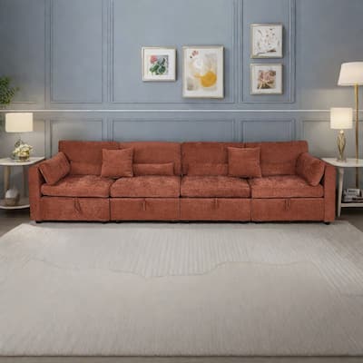 Chenille 4-Seater Sofa with Storage cushion and Solid Wood Feet Support, and Rustproof Hardware Feet