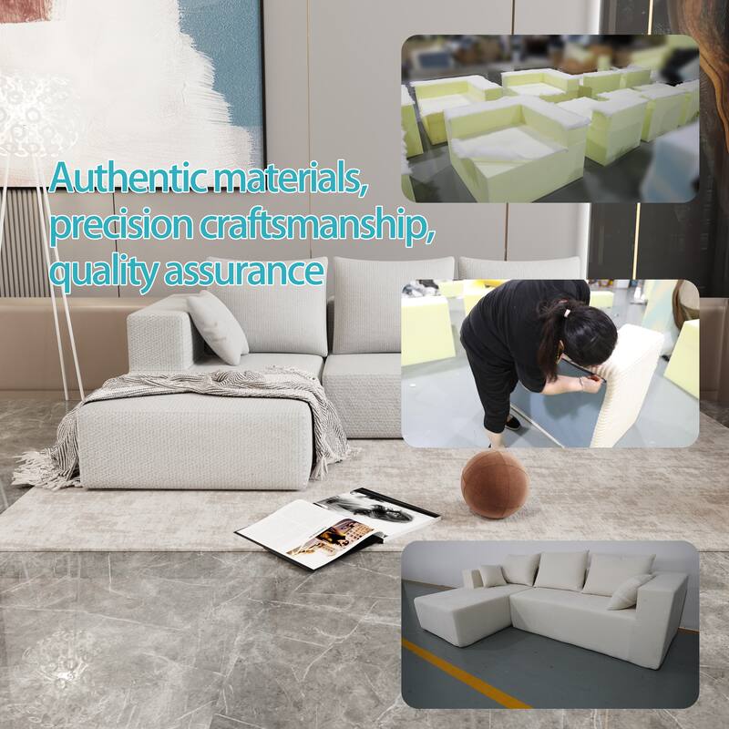 106.69" Linen Sectional Sofa with Left Facing Chaise High-Density Foam and Convertible to Bed and 3+ Configurations