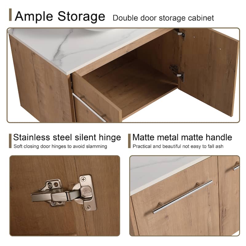 Malwee 24"/30" Floating Bathroom Vanity, Wall Mounted Bathroom Vanity with Ceramic Sink,Soft Close Doors