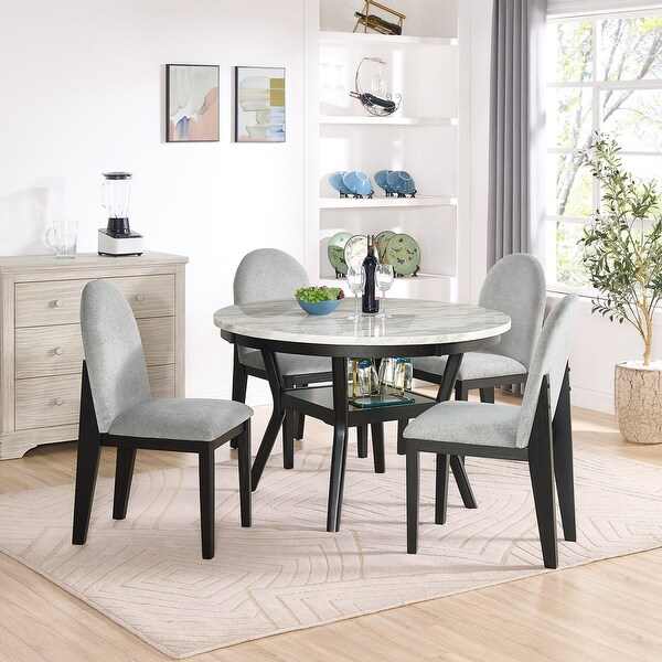 Round 5 Piece Breakfast Nook Dining Table Set with Upholstered