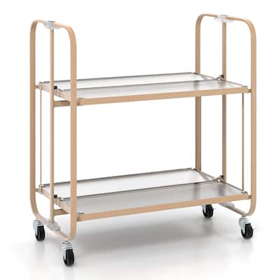 2-Tier Mobile Serving Cart with Tempered Glass Shelf-Golden - 26" x 16" x 28.5"