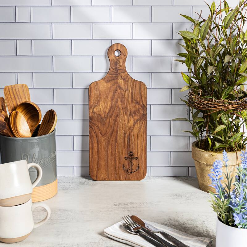 Teak Small Charcuterie Board - Anchor - 7" W x 16-1/2" L x 1/2" Thick